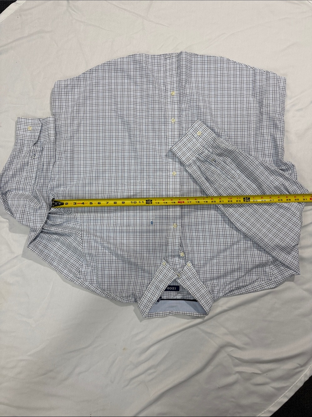 Izod Men's Blue and White Check Dress Shirt